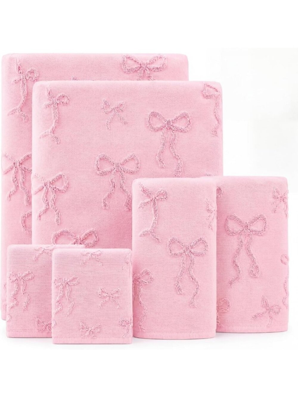 Soft Pink Bow Bath Towel Set - 6 Pack, Absorbent, Quick-Dry, Luxury Home